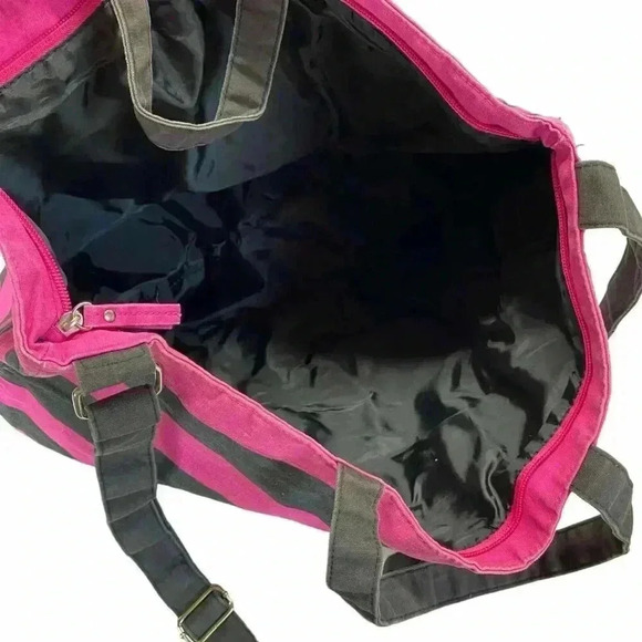 Victoria's Secret Logo Duffel Weekender Tote Bag Beach Travel Stripe Black Pink - Picture 6 of 8